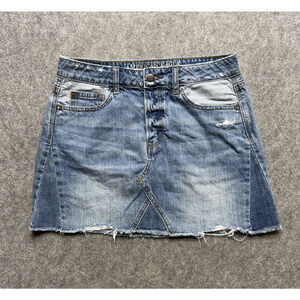 American Eagle Outfitters Skirt Womens 4 Blue Denim Distressed Mini Raw Hem